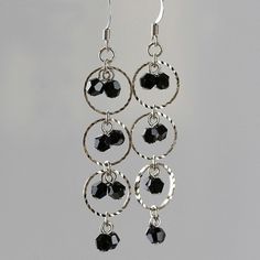 Black crystal triple hoop earrings handmade ani by AnniDesignsllc, $12.95 Diy Earring Ideas Homemade, Chandelier Jewelry, Easy Earrings, Bead Things, Beading Earrings, Wire Jewelry Rings, Beaded Jewelry Earrings, Hoop Earrings Handmade, Triple Hoop Earrings