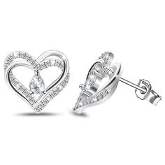 PRICES MAY VARY. ◆ Sterling silver stud earrings are earrings with two overlapping hearts, and there is a teardrop-shaped cubic zirconia in the middle of the heart. The classic earrings are inlaid with shiny cubic zirconia to make the earrings more dazzling. Love earrings symbolize eternal love, which is perfect for giving to your loved ones as Valentine's Day, anniversaries, etc.! ◆ Heart earrings are made of sterling silver and cubic zirconia. Lead-free and nickel-free hypoallergenic earrings Heart Pendant Cubic Zirconia Earrings For Valentine's Day, Cubic Zirconia Heart Pendant Earrings For Valentine's Day, Heart-shaped Sterling Silver Diamond Earrings For Gift, Valentine's Day Heart Pendant Cubic Zirconia Earrings, Valentine's Day Teardrop Heart Earrings For Pierced Ears, Mother's Day Double Heart Pierced Earrings, Mother's Day Heart Pendant Earrings For Pierced Ears, Heart-shaped Earrings For Anniversary, Valentine's Day Heart Drop Earrings With Cubic Zirconia