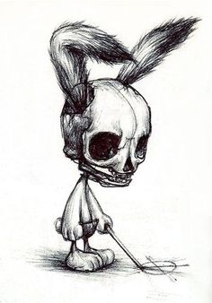 a drawing of a cartoon character with a skull on it's head and tail