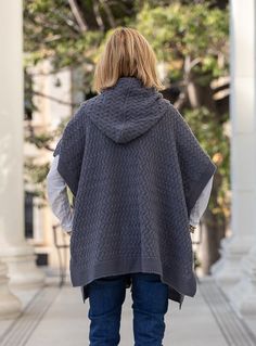 Here is our beautiful Blue Gray Textured Knit Hooded Poncho Cardigan Vest Made out of a soft blue gray yarn Yarn content: 100% Polyester Color: Blue Gray Oversized loose body Has two armhole and side slits Finished in the bottom and front with ribbing detail One big button in the front Has two pockets and a self hood One size fits all Hand wash or dry clean Gray Poncho For Cold Weather In Fall, Gray Oversized Poncho For Winter, Oversized Gray Poncho For Winter, Gray Knit Poncho For Fall, Cozy Gray Poncho For Fall, Casual Gray Knit Poncho, Poncho Cardigan, Hooded Poncho, Scarf Sale