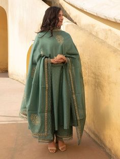 Buy Mint Green Mukaish Work Chanderi Suit- Set of 3 | AS-KC-7/ASRU12DEC Chanderi Suits, Indian Heritage, Mint Green, Party Wear, Clothes For Sale, Loom, Trendy Outfits, Festival, How To Wear