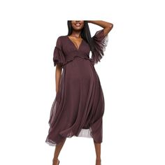 Asos Design Maternity Flutter Sleeve Midi Dress Eggplant Size 16 Chiffon Holiday Brand New Without Tags Style Tags: Asos Design, Maternity, Pregnancy, Chiffon, Party, Flowy, Holiday, Midi Dress Flaws: None. Material: 100% Polyester Measurements:Chest-23 Inches, Waist-21 Inches,Hip-29 Inches, Length-51 Inches Size: 16 Smoke And Pet Free Home Fast Next Day Shipping M-F Flowy Chiffon Dresses With Ruffle Sleeves, Summer V-neck Maternity Dress For Party, Summer Party Maternity Dress With V-neck, Chic Chiffon Dresses With Flutter Sleeves, Chic Chiffon Dress With Ruffle Sleeves, Empire Waist Midi Dress With Ruffles, Ruffled Empire Waist Midi Dress, Flowy Chiffon Dresses With Empire Waist, Flowy Chiffon Ruffle Dress