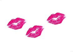 three pink lipstick kisses drawn on white paper