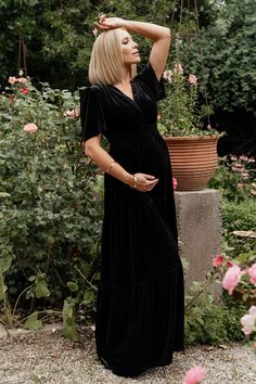 Artemis Velvet Maxi Dress | Black - Baltic Born 34c Size, 25 Weeks Pregnant, Dress For Pregnant Women, Cocktail Jumpsuit, Maternity Black Dress, Destination Dress, Baltic Born, Velvet Maxi Dress, Velvet Maxi