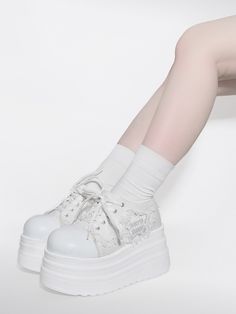 Step into the spotlight with these denim stars white punk rock platform sneakers! These edgy platform sneakers feature a cool denim upper with star accents, giving off a punk rock vibe that's perfect for making a bold fashion statement. The platform sole adds height and attitude to your look, making these sneakers a must-have for anyone who loves to stand out from the crowd.  Please note that this product includes only one pair of shoes.  Garment Size   	 		 			Size 			35 			36 			37 			38 			39 White High-top Sneakers With Chunky Platform, Spring Streetwear Chunky Platform Wedge Sneakers, Spring Chunky Platform Wedge Sneakers For Streetwear, Platform Lace-up Sneakers For Streetwear, Edgy Low-top Platform Sneakers With Chunky Platform, Trendy Platform Sneakers With White Laces And Round Toe, Trendy Platform Sneakers With White Laces, Trendy Platform Sneakers With Round Toe And White Laces, High-top Platform Skate Shoes For Streetwear