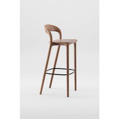 the stool is made from wood and has a wooden seat with black metal barstools