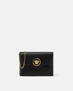 La Medusa Envelope Clutch Luxury Evening Wallet On Chain With Gold-tone Hardware, Designer Clutch Wallet On Chain With Detachable Strap, Luxury Evening Wallet On Chain With Chain Strap, Luxury Business Wallet On Chain With Chain Strap, Classic Formal Wallet On Chain With Magnetic Closure, Classic Leather Wallet On Chain For Party, Formal Envelope Bag With Gold-tone Hardware, Formal Envelope Bags With Gold-tone Hardware, Classic Evening Wallet On Chain With Magnetic Closure