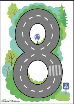 the number eight is made up of an image of a road with trees and bushes