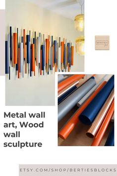 Modern Wall Art | Blue and Orange Wall Decor | Contemporary Home Accent Modern Statement Wall, Orange Wall Decor, Orange Color Palette, Wall Decor Contemporary, Sculpture Modern