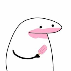 a white and pink cartoon character holding a toothbrush