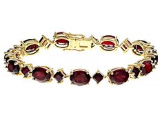 5.07ctw Square & 26.88ctw Oval Lab Created Ruby 18k Yellow Gold Over Sterling Silver Bracelet. Measures Approximately 0.28"W. Box Clasp. Ruby Bracelet, Indie Jewelry, Ruby Necklace, Box Clasp, Ruby Jewelry, Royal Red, Sterling Silver Bracelet, Sterling Silver Bracelets, Jewelry Inspiration