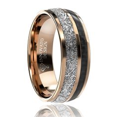 two tone gold and black ceramic wedding band with silver glitter inlaying the center