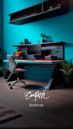 AZURE. - Workspace Oasis 🏝 Dive in and Redefine Productivity iRcustom.com #workspace #deskgoals #archidaily #designdaily #officedesign #desksetup #setupinspiration #gamingsetup Gamer Table, Computer Desk Setup, Desk Goals, Interior Concept, Modern Home Office, Room Design Bedroom