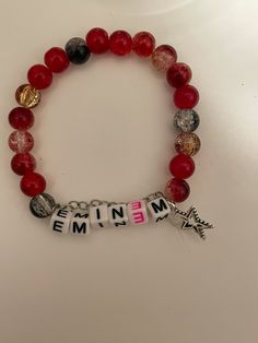 Spiderman Glass Bead Bracelet, Bracelet With Words Ideas, Musical Bracelet Ideas, Ariana Grande Bracelet Ideas, Eminem Bracelet Ideas, Sam And Colby Bracelet Ideas, Eminem Bracelets, Eminem Bracelet, Lil Peep Bracelet