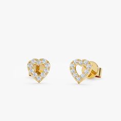 Handmade pair of solid 14k yellow gold heart outline with diamond stud earrings Heart Outline, Handmade Fine Jewelry, Diamond Carat, Perfect Gift For Her, Gold Set, Heart Bracelet, Sparkle Diamonds, Diamond Heart, Quality Diamonds