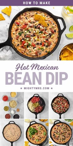 How to Make Hot Mexican Bean Dip Dipping Snacks, Seasoned Beans, Mexican Bean Dip, Cheesy Dip, Crowd Pleasing Appetizers, Crockpot Soup Recipes, Holiday Recipes Christmas, Fun Lunch, Bean Dip