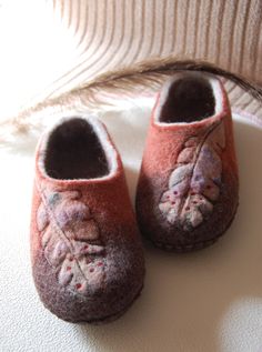 Women wool slippers in my #etsy shop: Feathers art slippers for women, brown and grey wool  felted house shoes, handmade woolen slippers for relax- to order https://etsy.me/2MV7UHi Brown Felt Slippers With Round Toe, Brown Slip-on Felt Slippers, Handmade Comfortable Felt Slippers, Comfortable Handmade Felt Slippers, Handmade Brown Closed Toe Slippers, Feathers Art, Fun Slippers, Wool Clogs, Felt House