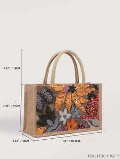 BagForLove - Sequin Embroidery Floral Linen Tote Bag with Random Pattern Stitching Product Description Color Multicolor Strap Type Double Handle Details Embroidery Pattern Type Tropical Bag Size Small Style Vacation Type Top Handle Bag Closure Type No-closure Material Polyester Composition 30% Polyester Care Instructions Do not wash Size Chart INCH CM Bag Length Bag Width Bag Height Handle Height 12 inch 3.9 inch 7.5 inch 5.1 inch Bag Length Bag Width Bag Height Handle Height 30.5 cm 10 cm 19 cm Tropical Bag, Linen Tote Bag, Random Pattern, Sequin Embroidery, Crochet Needles, Embroidery Floral, Jute Bags, Sequins Embroidery, Beaded Bags