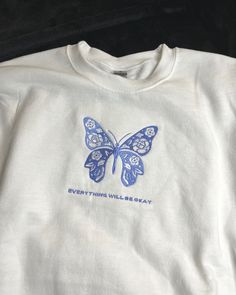 PLEASE READ *All orders placed after Dec. 3 are not guaranteed to be shipped out in time for Christmas.  Welcome to my shop! 💟 Snooze Butterfly Embroidered Sweatshirt  SHIRT SIZE Size chart available in photos CARE INSTRUCTIONS Wash in delicate cold cycle. Air dry to ensure to longevity of the shirt. PROCESSING TIME  These are made to order shirts/sweatshirts. Current processing time is 2-4 weeks.  RETURN/EXCHANGE POLICY This is a made to order item, therefore Returns or Exchanges are not accep Casual White Sweatshirt With Embroidered Text, White Trendy Sweatshirt With Embroidered Text, Trendy White Sweatshirt With Embroidered Text, Cute Merch Ideas, Sweatshirt Embroidery Ideas, Embroided Shirts, Embroidered Top Designs, Trendy Sweatshirts, Clothes Embroidery Diy