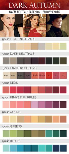 Dark Autumn Color Palette, Make Up Guide, Deep Autumn Color Palette, Autumn Skin, Soft Autumn Color Palette, Autumn Color Palette