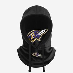 Baltimore Ravens Black Drawstring Hooded Gaiter FOCO - FOCO.com Black Hoodie For Fan Gear In Winter, Black Hoodie With Drawstring For Fan Gear, Black Hoodie For Winter Fan Gear, Black Winter Hoodie For Fan Gear, Black Winter Fan Gear Hoodie, Black Team Logo Hoodie, Black Fan Apparel Hoodie For Sports Events, Black Windproof Hoodie For Sports, Black Hooded Hoodie For Fan Gear