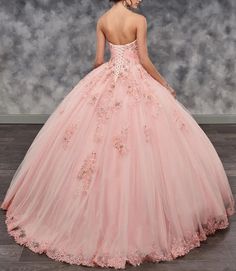 Pink Strapless Lace Applique Beads Ball Gown Quinceanera Dress Embellished Quinceanera Dress With Fitted Bodice, Pink Strapless Ball Gown For Prom Season, Embellished Quinceanera Dress With Fitted Bodice For Debutante Ball, Quinceanera Floor-length Dresses With Corset Back, Elegant Sleeveless Quinceanera Dress, Embellished Floor-length Quinceanera Dress, Strapless Tulle Gown For Quinceanera, Strapless Princess Ball Gown For Prom, Tulle Quinceanera Dress For Prom