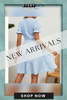 Light Blue Mock Neck Pleated Short Sleeve Dress Blue Solid Color Midi Dress For Daywear, Casual Light Blue Mini Dress For Work, Pleated Shorts, Short Sleeve Dress, Mini Dresses, Women Dresses, Cute Fashion, Mock Neck, Sleeve Dress