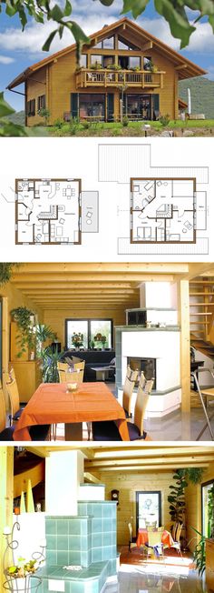 two pictures show the inside and outside of a house with different rooms in each section