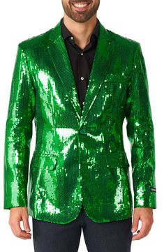 Are you looking for an outfit that stands out and shines? This eye-catching green sequin blazer is the perfect outfit for any event you will be attending. What are you waiting for? Make the most of every night with this sequin jacket! 30 1/2" length (size Medium) Notched lapels Lined 100% polyester Machine wash, line dry Imported Sequined Long Sleeve Suit For Night Out, Sequined Long Sleeve Suits For Night Out, Long Sleeve Sequined Suits For Night Out, Sequin Long Sleeve Suits For Night Out, Green Fitted Blazer For Night Out, Fitted Green Blazer For Night Out, Green Single Breasted Suit For Party, Green Notch Lapel Outerwear For Party, Green Spring Party Blazer