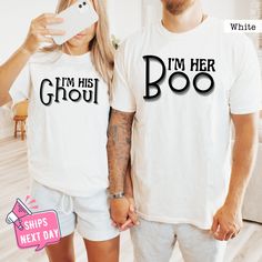 I'm Her Boo I'm His Ghoul Halloween Shirt, Comfort Colors Halloween T Shirts , Couples Matching Halloween Shirts, Boyfriend Girlfriend Gift Our high-quality shirts come in a variety of sizes and colors to suit your needs. If you have any questions or special requests, please don't hesitate to contact us. We hope you enjoy browsing our shop and find something you love! FEATURES COMFORT COLORS: * Sizes Offered: Refer to the drop-down menu for available sizes. * Colors: See the drop-down menu and photos for options. * Material: 100% garment-dyed soft ring-spun fabric. * Style: Short sleeve unisex T-shirt. * Care: Machine wash cold, delicate cycle inside out with like colors. Tumble dry low or hang to dry. * Graphic: Professionally printed using leading industry equipment. UNISEX SHIRTS: * Siz Sleep Shirt Dress, Matching Halloween, Halloween T Shirts, Couples Matching, Halloween Shirts, Sleep Shirt, Girlfriend Gift, Matching Couples, Oversized Tee