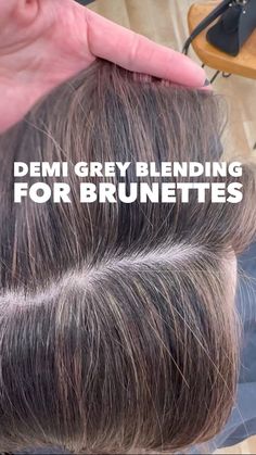 So since I’m in my Demi-grey-blending era, I’m going to repost the video that “started it all”. Side note: I’ve actually been doing this… | Instagram Blend Grey Roots With Brown Hair, Demi Grey Blending, Demi Color Over Gray, Demi Permanent Hair Color To Cover Grey, Gray Blending Hair Highlights, Going Gray Transition Ideas Coloring, Balayage Grey Hair, Ashy Gray Hair, Grey Blending Dark Hair