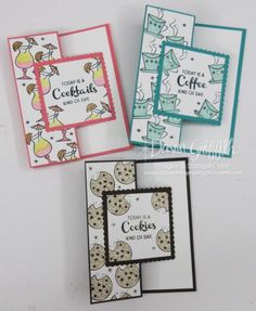 four cards with different designs on them, one is for cookies and the other is for coffee