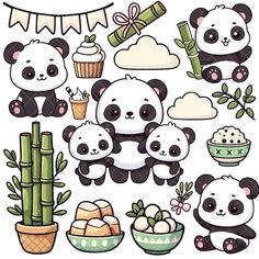 the pandas are eating and having fun in the day time with their cupcakes