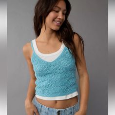 American Eagle V-Neck Crochet Sweater Tank New With Tags Machine Washable Sweater Tank Top, Sweater Tank, Women's Sweaters, Mens Outfitters, Crochet Sweater, Neck Sweater, New Color, Sweaters & Cardigans, American Eagle Outfitters