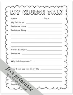 a printable church talk sheet with the words my church talk on it and an image of