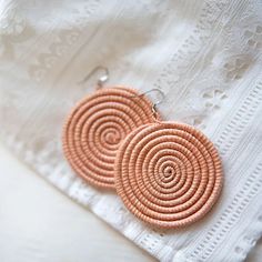 Woven Large Disc Earrings- Blush - Mango + Main Tea Earrings, Lotion Stick, Handwoven Earrings, Unscented Lotion, Natural Sisal, Disc Earrings, Wing Earrings, Plain Tshirt, Hypoallergenic Earrings