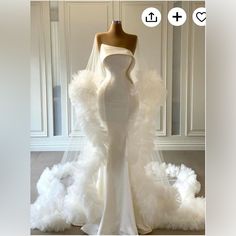 White Prom Dresses White Wedding Dress Ruffle Prom Dresses Tulle Evening Dresses Dresses Gala, Gala Dress, Classy Dresses, Bridal Gowns Mermaid, Elegant Dresses Classy, White Wedding Dress, Glamour Dress, Dream Wedding Ideas Dresses, Prom Dress Inspiration