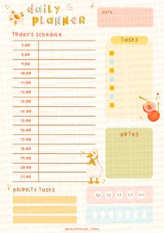 a daily planner with an apple on the top and calendars below it, in pastel colors