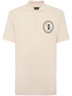 beige cotton piqué weave embroidered logo at the chest logo print at the chest polo collar front button placket short sleeves straight hem Classic Collared Tops With Monogram Print, Designer Collared Polo Shirt With Logo, Luxury Fitted Polo Shirt With Collared Neckline, Luxury Fitted Polo Shirt, Luxury Cotton Short Sleeve Polo Shirt, Fitted Short Sleeve Luxury Polo Shirt, Luxury Fitted Short Sleeve Polo Shirt, Classic Collared Polo Shirt With Logo, Classic Beige Polo Shirt