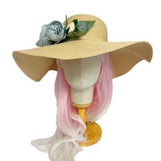 Get ready to turn heads with this elegant light blue rose straw sun floppy wide brim hat. Perfect for any occasion, whether it's a wedding, festival, or a day at the beach, this unique hat is the perfect accessory to elevate any outfit. The outer diameter of the brim is 47cm (18.5"), making it the ideal size to provide shade from the sun. The size of the hat will fit 55 cm (21.5"), and it can be adjusted smaller but not larger, ensuring a comfortable and secure fit. With its delicate floral embe Light Blue Roses, Rose Bleu, Unique Hats, Passion Flower, Flower Hair Clips, Wide Brimmed Hats, Brim Hat, Beach Wears, Blue Rose