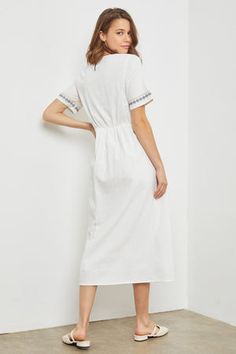 Rylan modest midi dress-NEW – JanieLanie White Modest Knee-length Dress, White Midi Dress With Elastic Waistband, Casual White Dress With Elastic Waistband, Casual White Midi Dress With Elastic Waistband, White Embroidered Hem Midi Dress, White Midi Dress With Embroidered Hem, Modest White Midi-length Dress, Modest Midi Dress, Modest Boutique