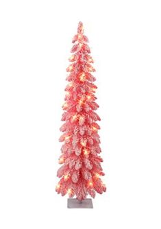 a pink christmas tree with lights on it