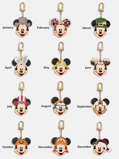 the mickey mouse keychain is shown in different colors