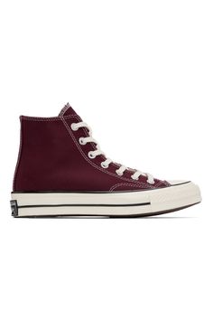 Converse: Burgundy Chuck 70 Vintage Sneakers | SSENSE Retro Converse Cotton High-top Sneakers, Converse Retro Cotton High-top Sneakers, Brown Low-top Cotton Sneakers, Brown Cotton Low-top Sneakers, Brown Cotton High-top Sneakers, White-sole Canvas Shoes With Rubber Heel Cap, Canvas Shoes With White Sole And Rubber Heel Cap, Casual Cotton Sneakers With Rubber Heel Cap, Cotton High-top Sneakers With Rubber Heel Cap For Streetwear