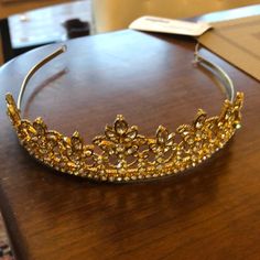 Never Worn-Nwt. Gold Tiara With Crystals-All Seem To Be Intact. Perfect For Wedding Or Any Other Special Occasion. Ribbon Dance, Blue Flower Crown, Birthday Vibes, Headband Wrap, Pearl Headpiece, Gold Tiara, Feather Hair Clips, Bohemian Hairstyles, Silk Headband