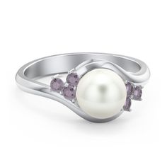 Sterling Silver 7mm Freshwater Pearl Wave Ring with Accents | Jewlr