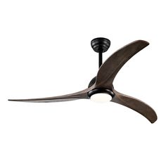 a ceiling fan that is on top of a white wall and has two blades attached to it