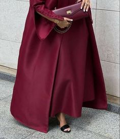 Soft satin crimson coat style red Abaya with classical cut design with elegant buttons Perfect choice for daily outings or family gatherings.FREE HIJAB INCLUDED Red Abaya, Elegant Abayas, Abaya Outfit, Modest Casual Outfits, Brand Photography Inspiration, Ladies Blouse Designs, Party Fits, Elegant Dresses Classy, Coat Style