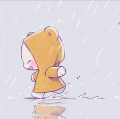 a drawing of a cat standing in the rain