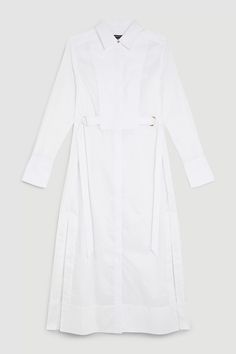 Cotton Poplin Collared Woven Midi Shirt Dress | Karen Millen Midi Shirt Dress, Midi Length Dress, Buckle Belt, Karen Millen, Fashion Face, Cuff Sleeves, Cotton Poplin, Style Design, Dress Collection